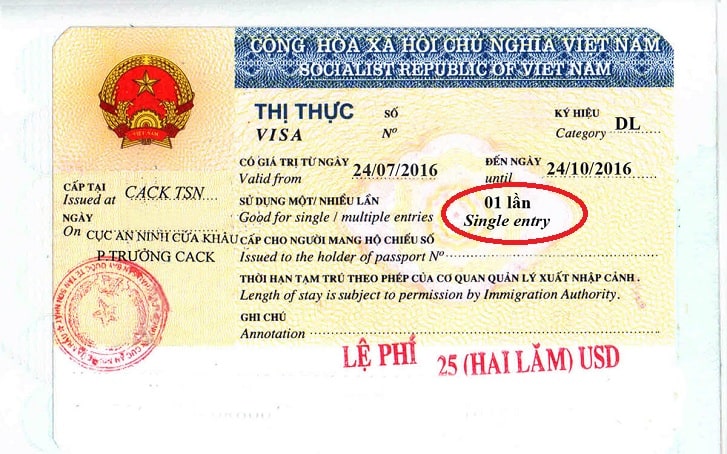 vietnam single entry visa