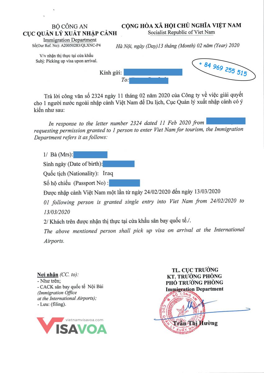 Vietnam visa approval letter