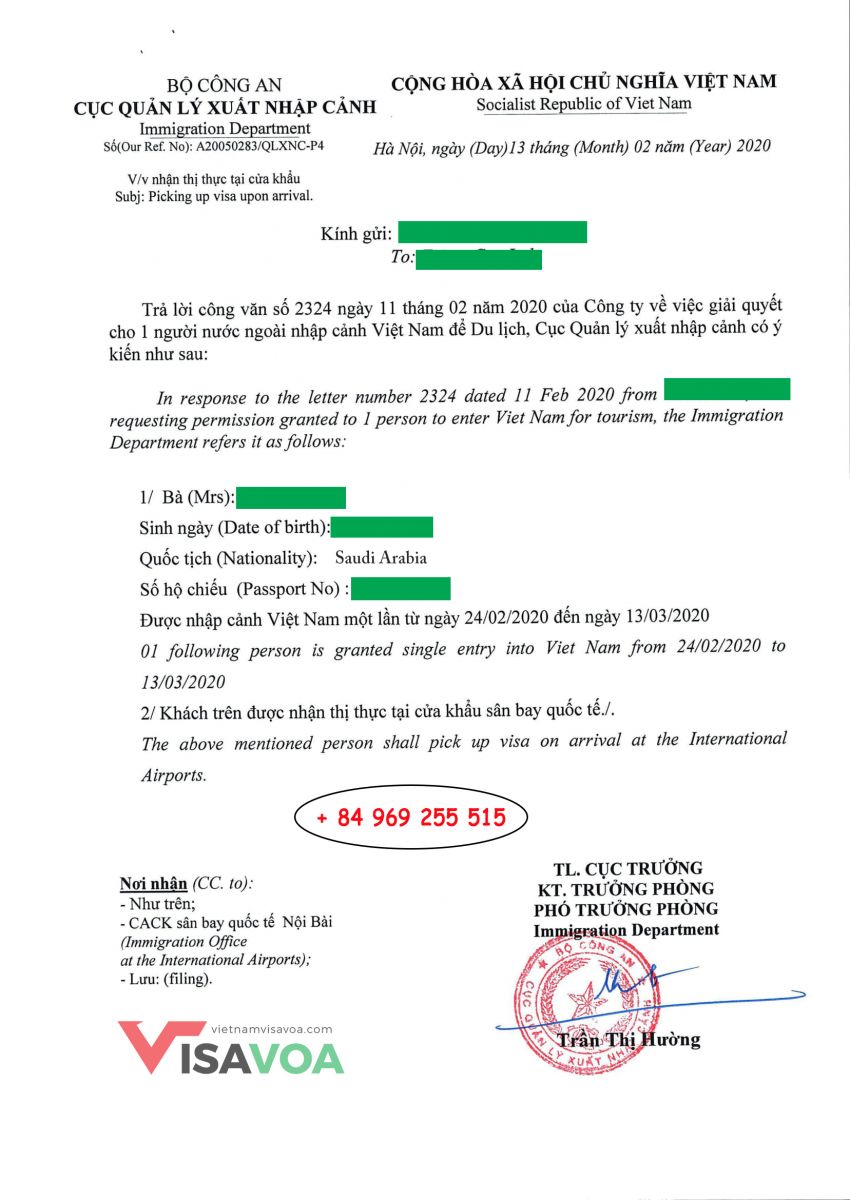 Vietnam visa approval letter