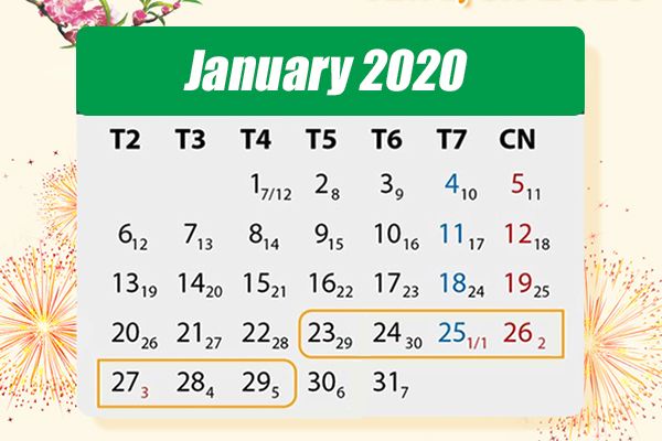 Tet Holiday 2020 calendar